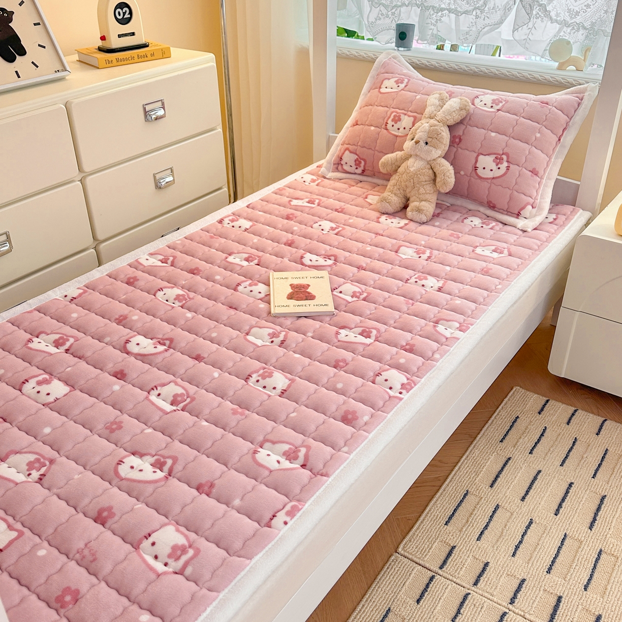 91家纺网 家纺一手货源 找家纺 川悦生活 2025新款A类印花牛奶绒床垫加厚绒保暖床床褥 床垫少女喵喵