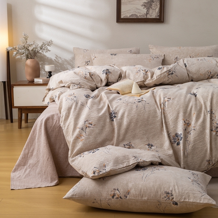 91家纺网 家纺一手货源 找家纺 （总）漫仙阁家纺 2025新款加厚高克重原麻复古风印花四件套