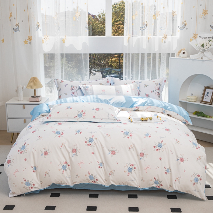 91家纺网 家纺一手货源 找家纺 （总）优纤家纺 2025新款120克磨毛斜纹卡通花卉印花植物羊绒四件套