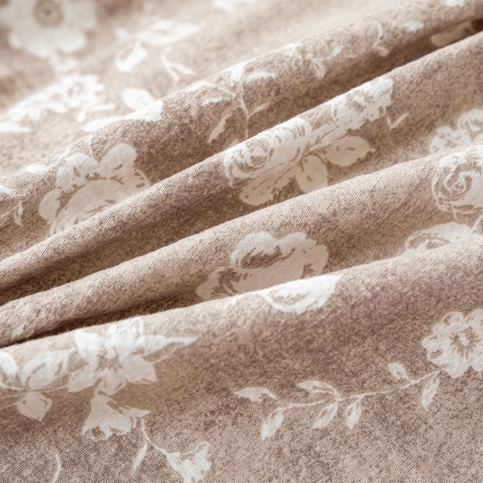 91家纺网 家纺一手货源 找家纺 漫仙阁家纺 2025新款加厚高克重原麻复古风印花四件套 花蕾-咖