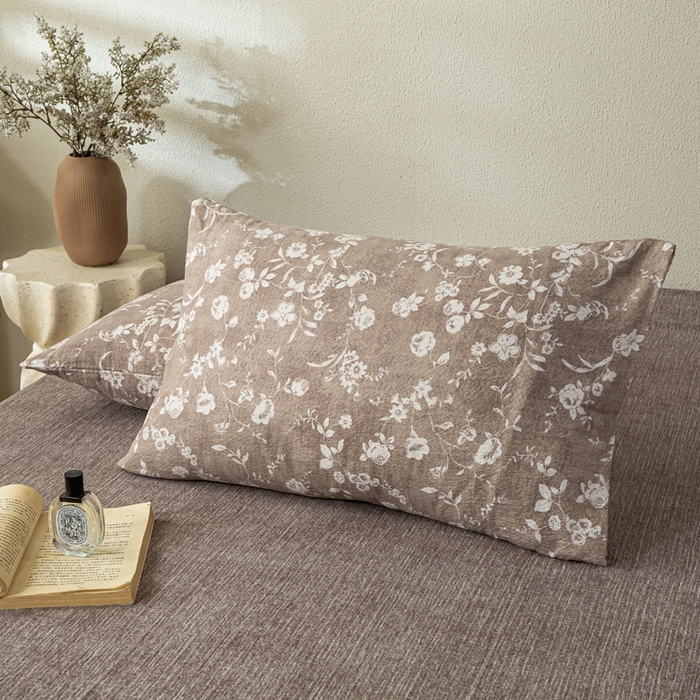 91家纺网 家纺一手货源 找家纺 漫仙阁家纺 2025新款加厚高克重原麻复古风印花四件套 花蕾-咖