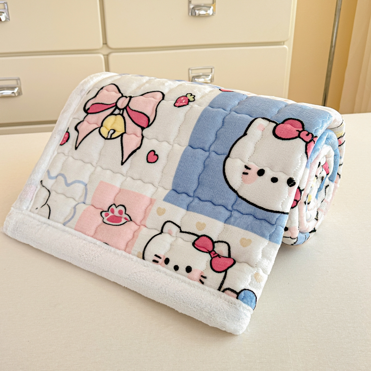 91家纺网 家纺一手货源 找家纺 川悦生活 2025新款A类印花牛奶绒床垫加厚绒保暖床床褥 床垫甜茶小猫