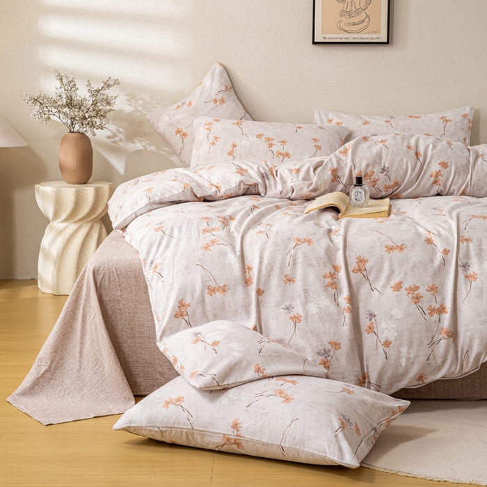 91家纺网 家纺一手货源 找家纺 漫仙阁家纺 2025新款加厚高克重原麻复古风印花四件套 金枝玉叶