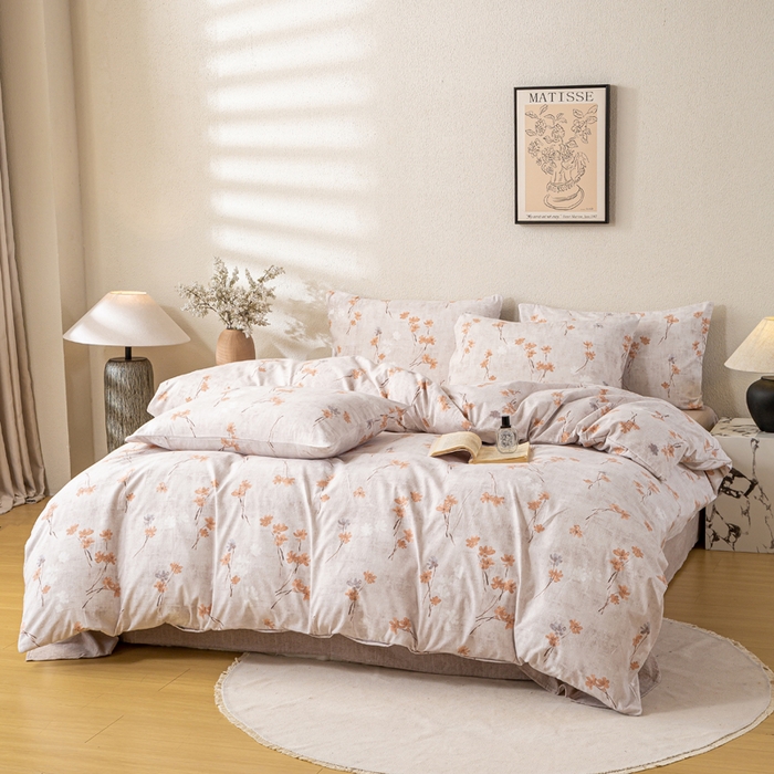 91家纺网 家纺一手货源 找家纺 漫仙阁家纺 2025新款加厚高克重原麻复古风印花四件套 金枝玉叶