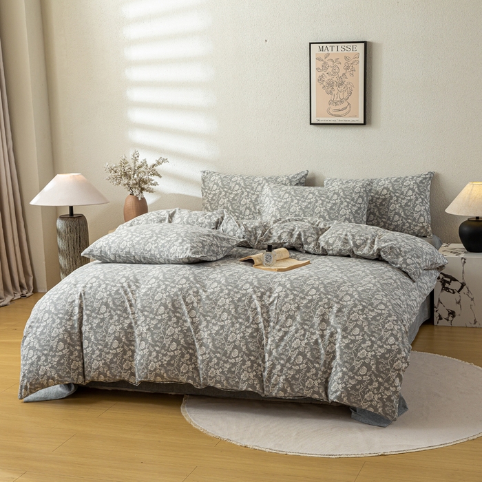 91家纺网 家纺一手货源 找家纺 漫仙阁家纺 2025新款加厚高克重原麻复古风印花四件套 锦簇