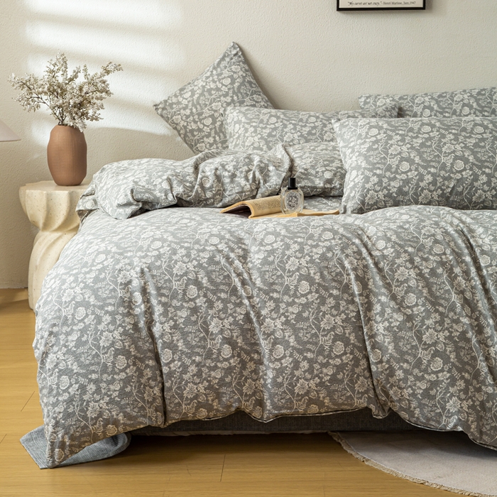 91家纺网 家纺一手货源 找家纺 漫仙阁家纺 2025新款加厚高克重原麻复古风印花四件套 锦簇