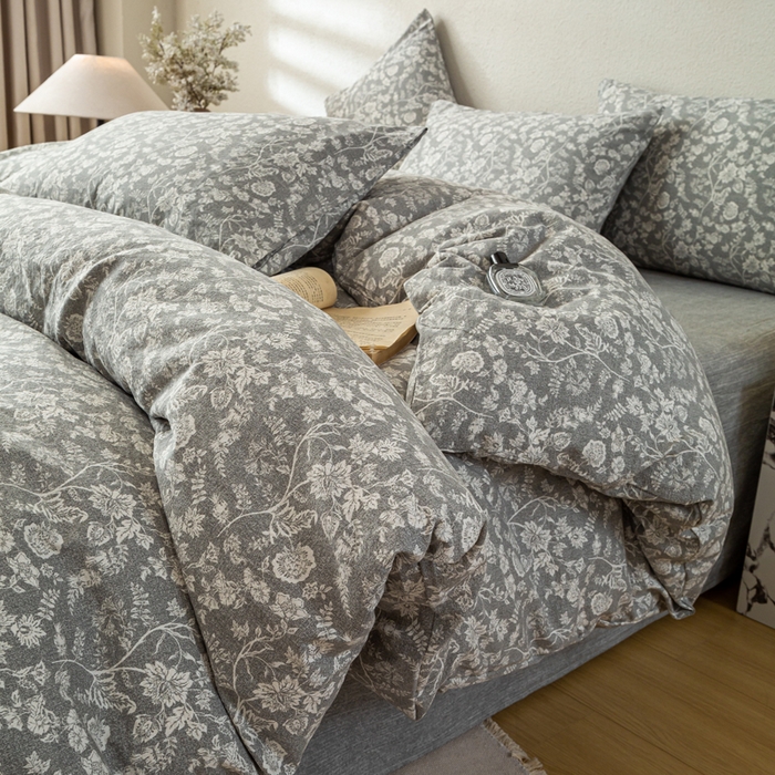 91家纺网 家纺一手货源 找家纺 漫仙阁家纺 2025新款加厚高克重原麻复古风印花四件套 锦簇