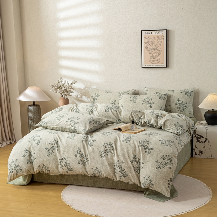 91家纺网 家纺一手货源 找家纺 漫仙阁家纺 2025新款加厚高克重原麻复古风印花四件套 盛夏