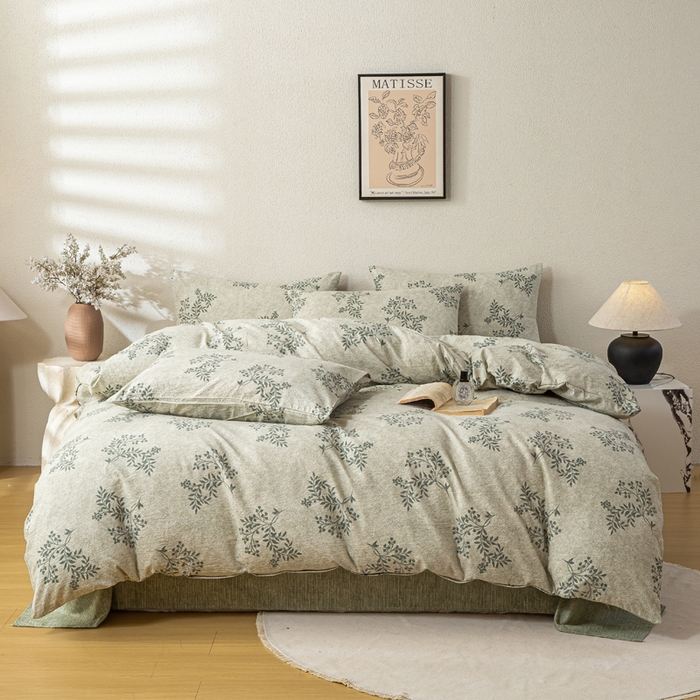 91家纺网 家纺一手货源 找家纺 漫仙阁家纺 2025新款加厚高克重原麻复古风印花四件套 盛夏