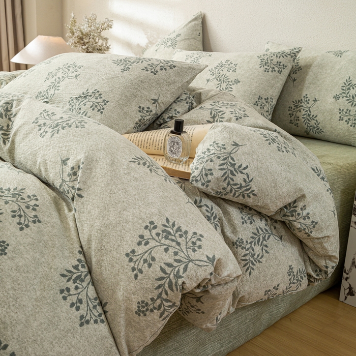 91家纺网 家纺一手货源 找家纺 漫仙阁家纺 2025新款加厚高克重原麻复古风印花四件套 盛夏