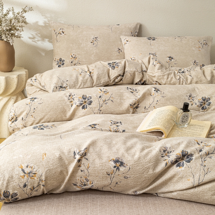 91家纺网 家纺一手货源 找家纺 漫仙阁家纺 2025新款加厚高克重原麻复古风印花四件套 素锦