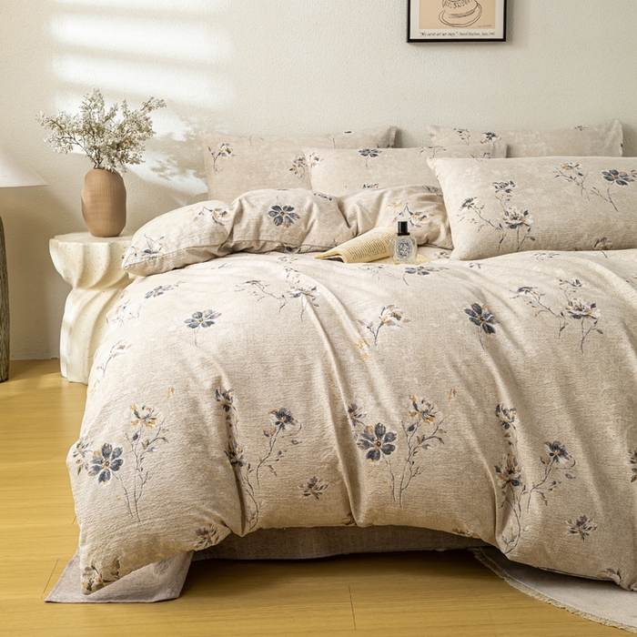 91家纺网 家纺一手货源 找家纺 漫仙阁家纺 2025新款加厚高克重原麻复古风印花四件套 素锦