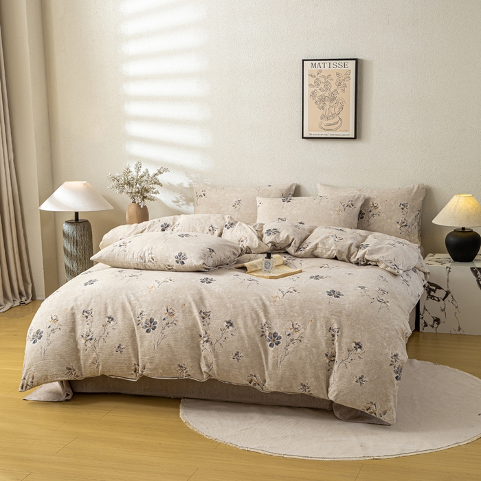 91家纺网 家纺一手货源 找家纺 漫仙阁家纺 2025新款加厚高克重原麻复古风印花四件套 素锦