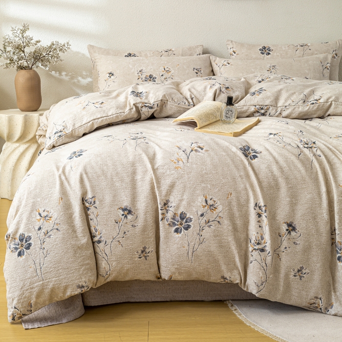 91家纺网 家纺一手货源 找家纺 漫仙阁家纺 2025新款加厚高克重原麻复古风印花四件套 素锦