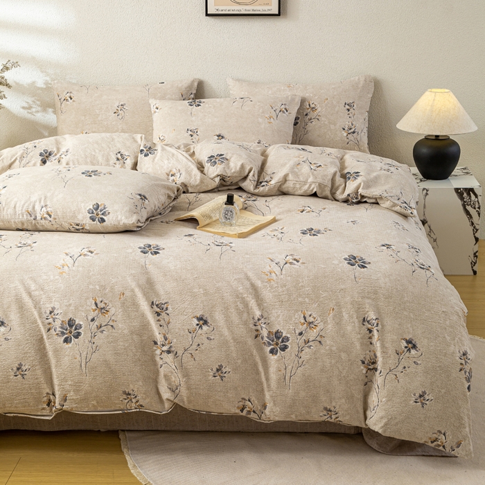 91家纺网 家纺一手货源 找家纺 漫仙阁家纺 2025新款加厚高克重原麻复古风印花四件套 素锦