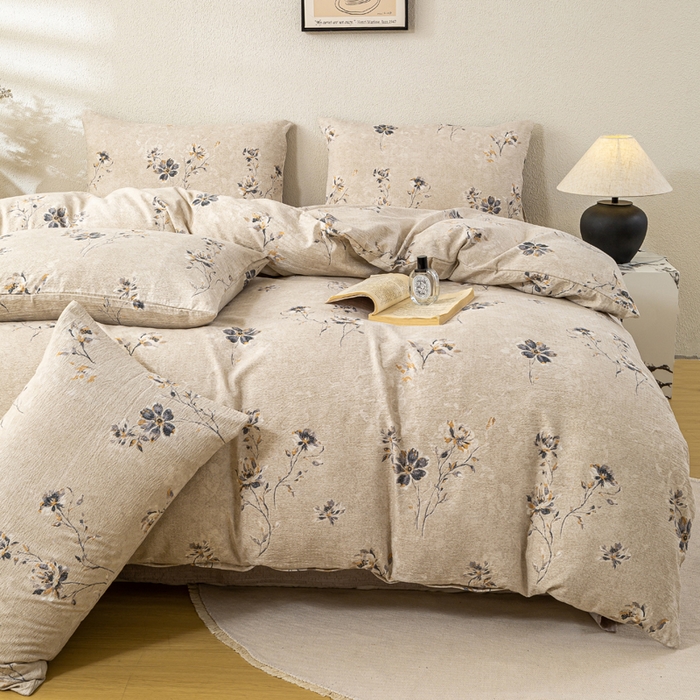 91家纺网 家纺一手货源 找家纺 漫仙阁家纺 2025新款加厚高克重原麻复古风印花四件套 素锦