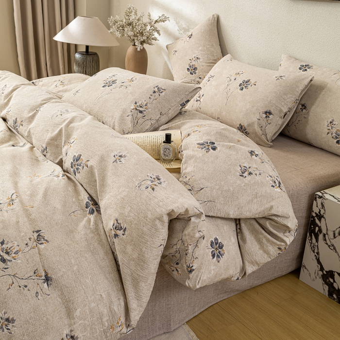 91家纺网 家纺一手货源 找家纺 漫仙阁家纺 2025新款加厚高克重原麻复古风印花四件套 素锦