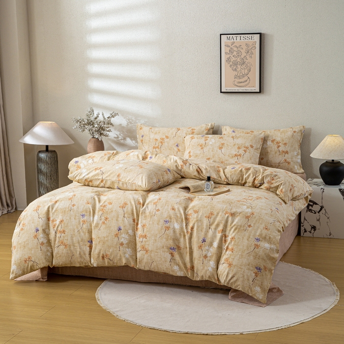 91家纺网 家纺一手货源 找家纺 漫仙阁家纺 2025新款加厚高克重原麻复古风印花四件套 向阳花开