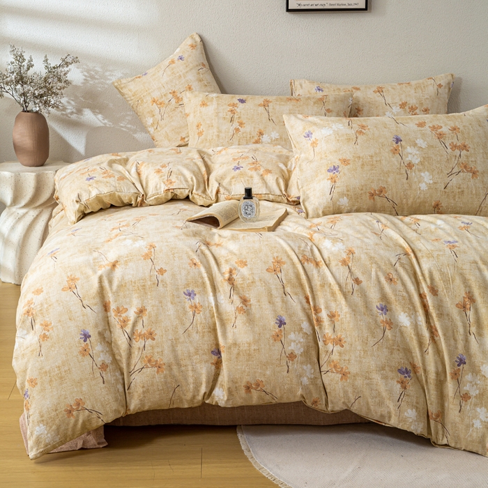 91家纺网 家纺一手货源 找家纺 漫仙阁家纺 2025新款加厚高克重原麻复古风印花四件套 向阳花开