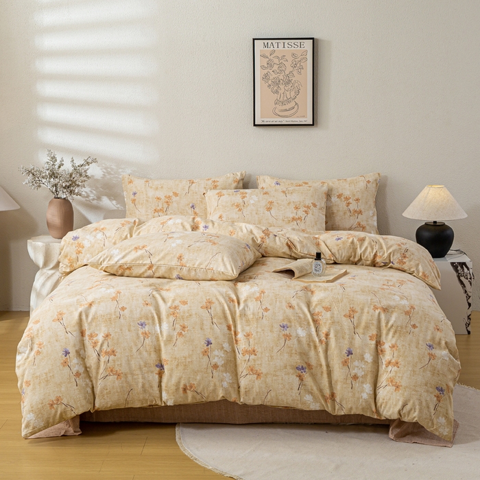 91家纺网 家纺一手货源 找家纺 漫仙阁家纺 2025新款加厚高克重原麻复古风印花四件套 向阳花开