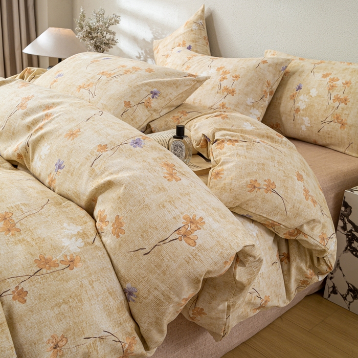 91家纺网 家纺一手货源 找家纺 漫仙阁家纺 2025新款加厚高克重原麻复古风印花四件套 向阳花开