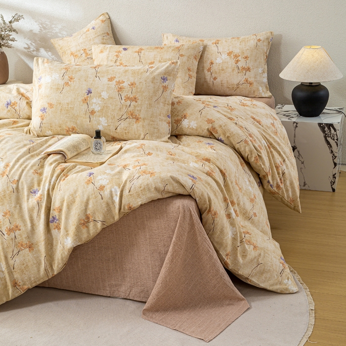 91家纺网 家纺一手货源 找家纺 漫仙阁家纺 2025新款加厚高克重原麻复古风印花四件套 向阳花开