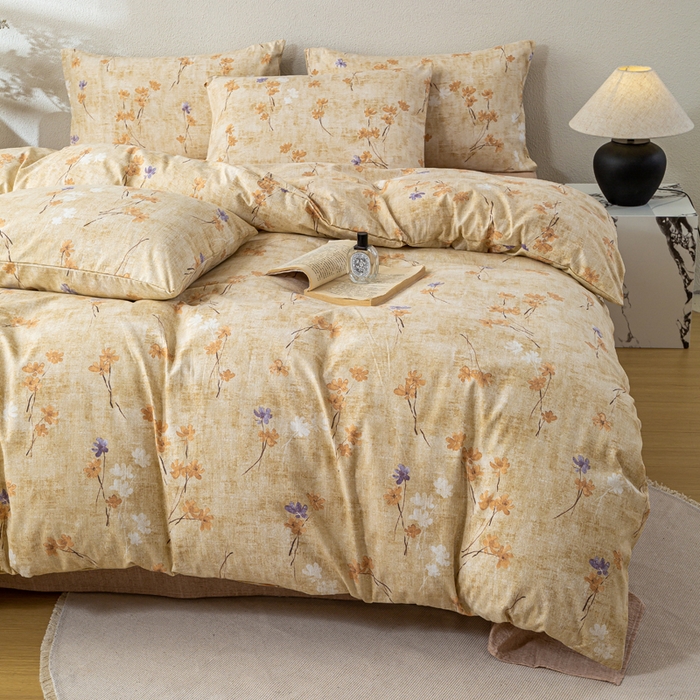 91家纺网 家纺一手货源 找家纺 漫仙阁家纺 2025新款加厚高克重原麻复古风印花四件套 向阳花开