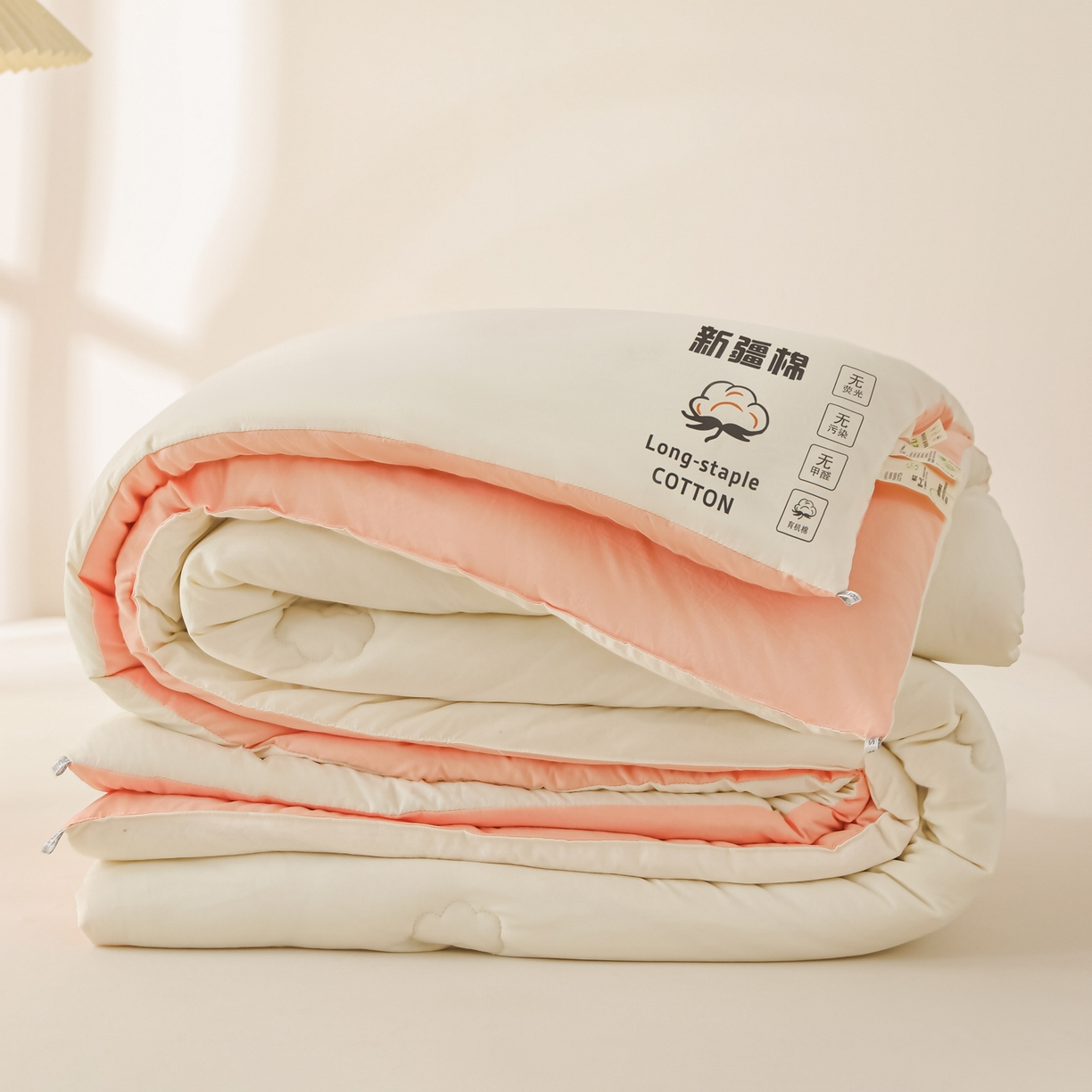 91家纺网 家纺一手货源 找家纺 圣尔雅家纺 2025新款A类水洗棉新疆棉花被无印风冬被加厚保暖被子被芯四季通用被子 白拼粉