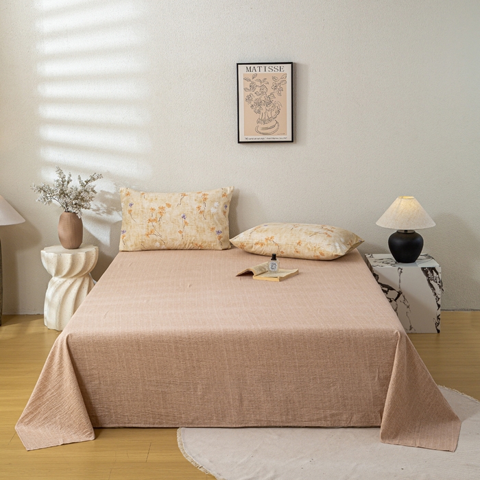 91家纺网 家纺一手货源 找家纺 漫仙阁家纺 2025新款加厚高克重原麻复古风印花四件套 向阳花开