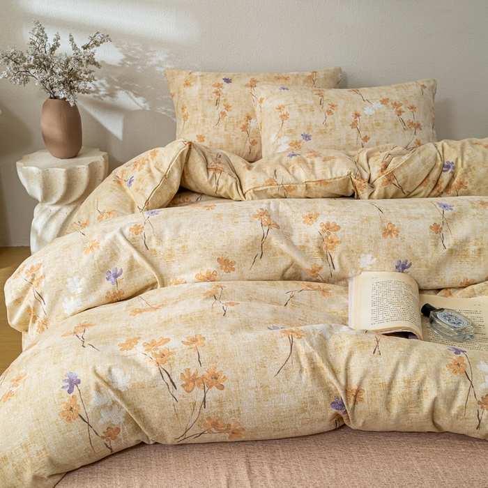 91家纺网 家纺一手货源 找家纺 漫仙阁家纺 2025新款加厚高克重原麻复古风印花四件套 向阳花开