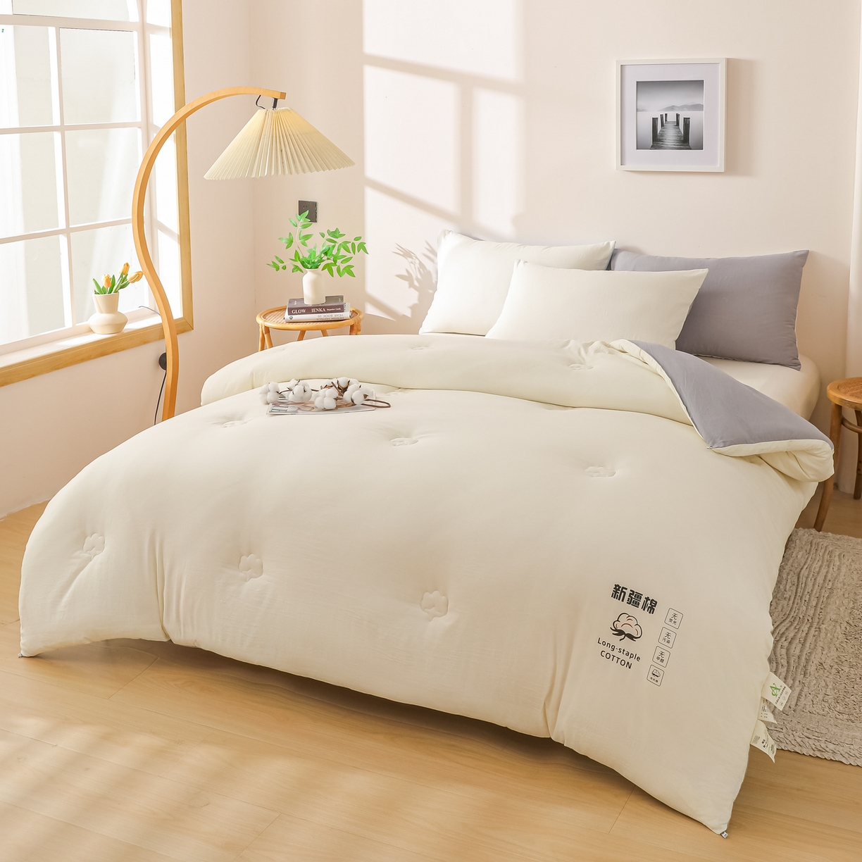 91家纺网 家纺一手货源 找家纺 圣尔雅家纺 2025新款A类水洗棉新疆棉花被无印风冬被加厚保暖被子被芯四季通用被子 白拼灰