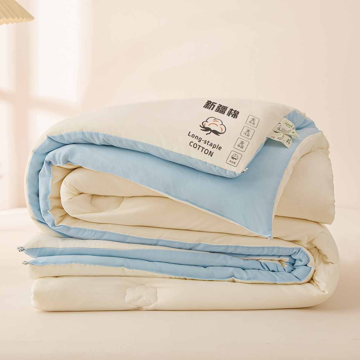 91家纺网 家纺一手货源 找家纺 圣尔雅家纺 2025新款A类水洗棉新疆棉花被无印风冬被加厚保暖被子被芯四季通用被子 白拼蓝