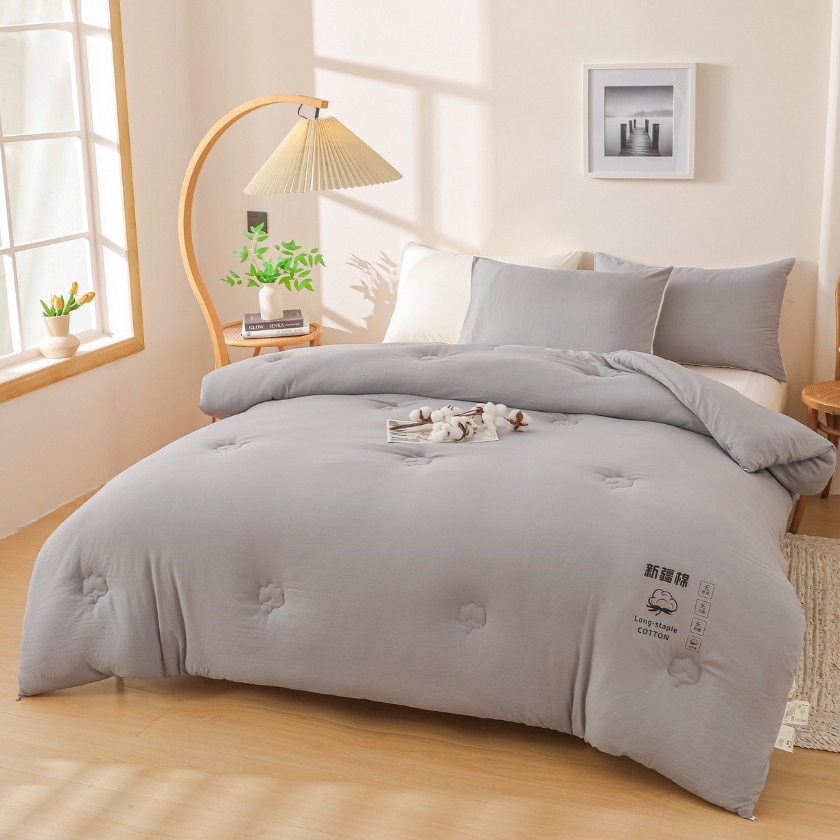 91家纺网 家纺一手货源 找家纺 圣尔雅家纺 2025新款A类水洗棉新疆棉花被无印风冬被加厚保暖被子被芯四季通用被子 淡雅灰