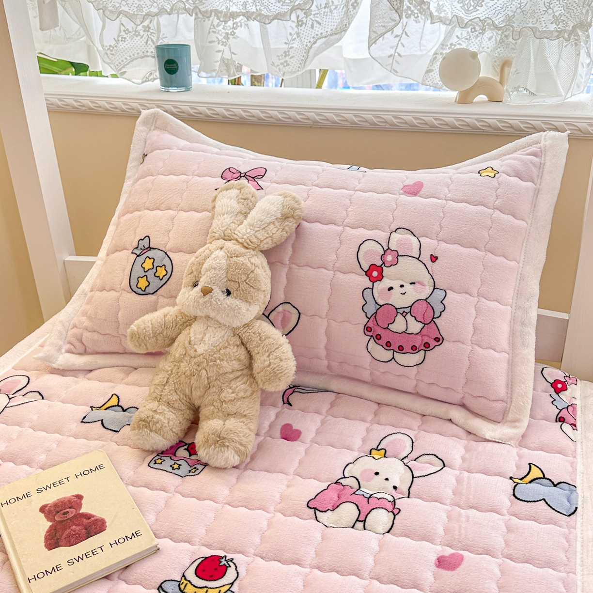 91家纺网 家纺一手货源 找家纺 川悦生活 2025新款A类印花牛奶绒床垫加厚绒保暖床床褥 床垫甜心兔糕