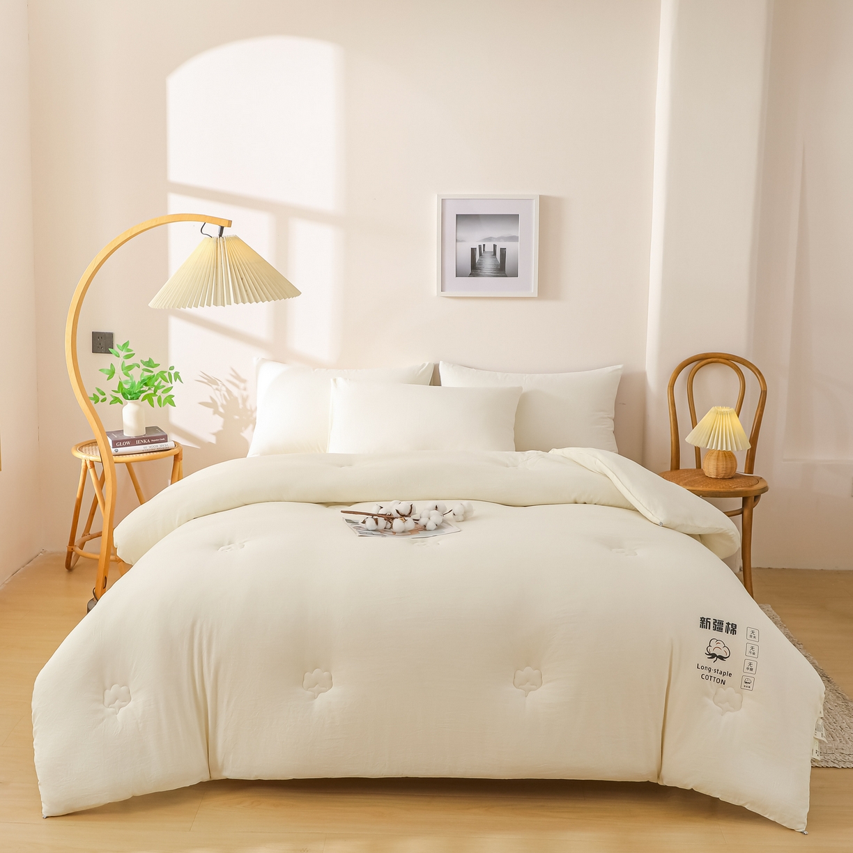 91家纺网 家纺一手货源 找家纺 圣尔雅家纺 2025新款A类水洗棉新疆棉花被无印风冬被加厚保暖被子被芯四季通用被子 云朵白