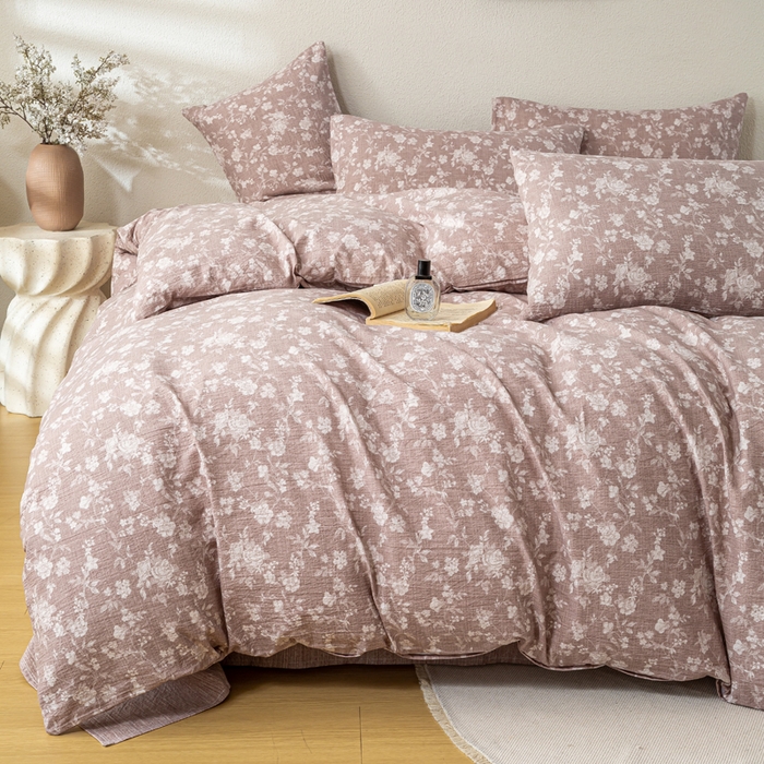 91家纺网 家纺一手货源 找家纺 漫仙阁家纺 2025新款加厚高克重原麻复古风印花四件套 一抹香