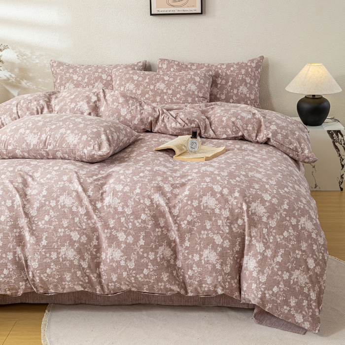 91家纺网 家纺一手货源 找家纺 漫仙阁家纺 2025新款加厚高克重原麻复古风印花四件套 一抹香