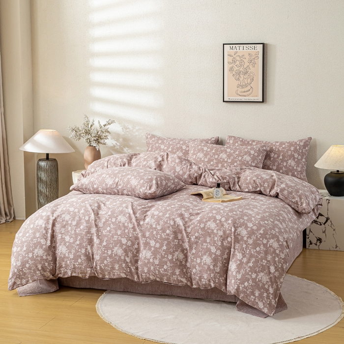 91家纺网 家纺一手货源 找家纺 漫仙阁家纺 2025新款加厚高克重原麻复古风印花四件套 一抹香