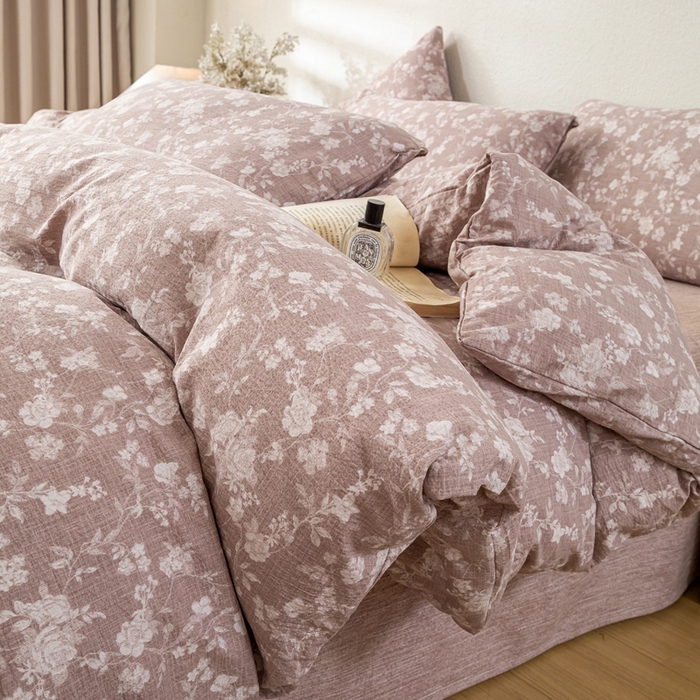 91家纺网 家纺一手货源 找家纺 漫仙阁家纺 2025新款加厚高克重原麻复古风印花四件套 一抹香