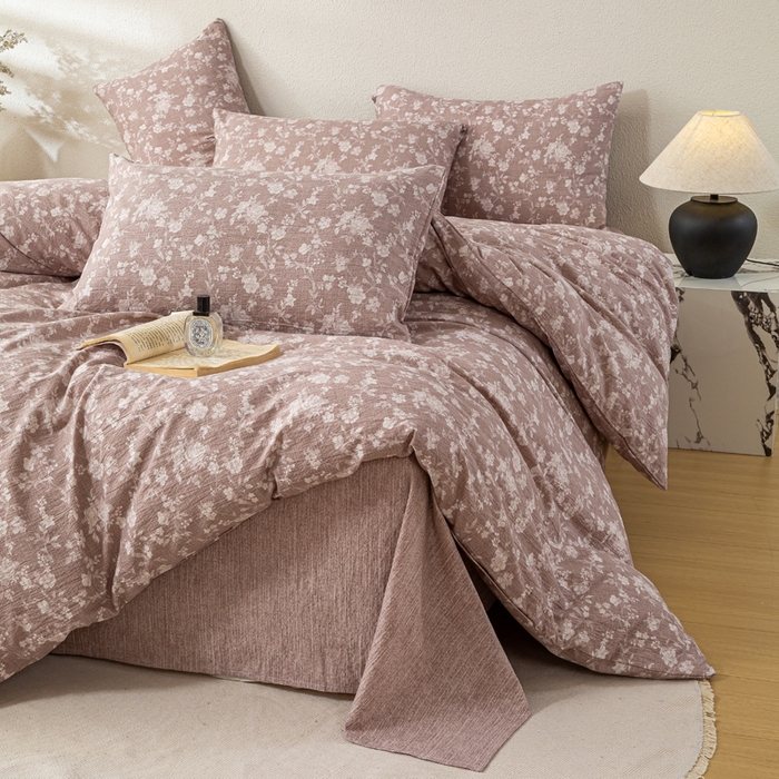 91家纺网 家纺一手货源 找家纺 漫仙阁家纺 2025新款加厚高克重原麻复古风印花四件套 一抹香