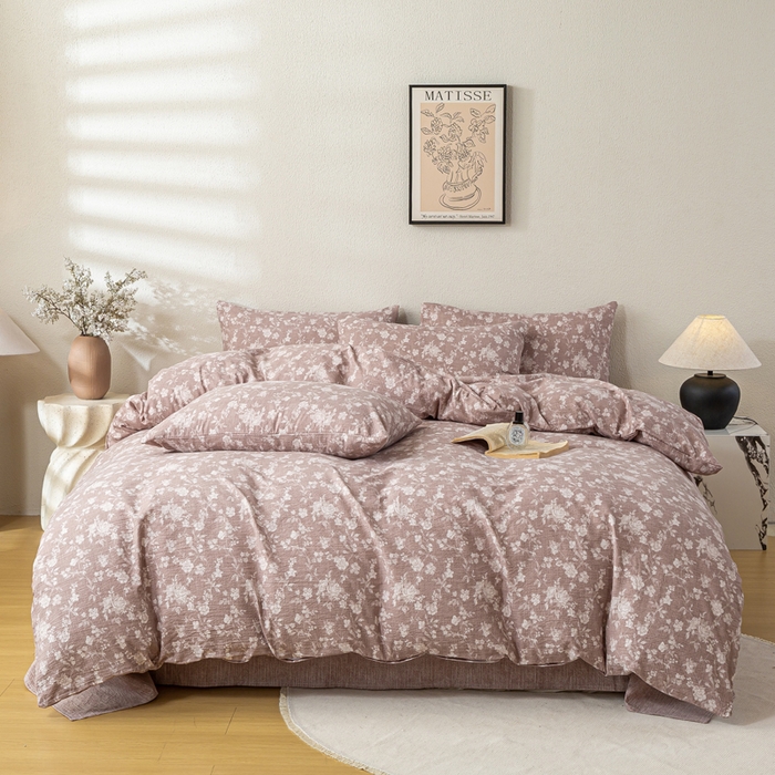 91家纺网 家纺一手货源 找家纺 漫仙阁家纺 2025新款加厚高克重原麻复古风印花四件套 一抹香