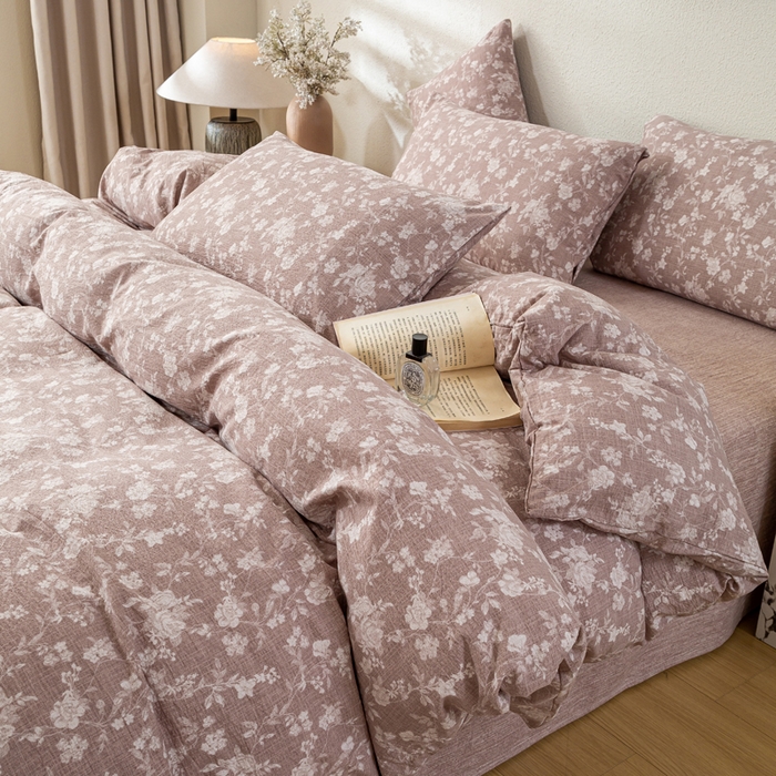 91家纺网 家纺一手货源 找家纺 漫仙阁家纺 2025新款加厚高克重原麻复古风印花四件套 一抹香