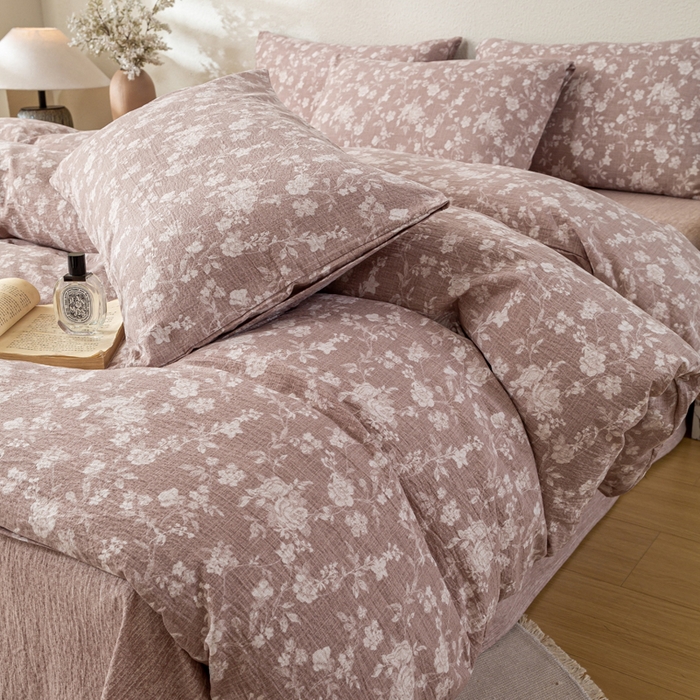 91家纺网 家纺一手货源 找家纺 漫仙阁家纺 2025新款加厚高克重原麻复古风印花四件套 一抹香