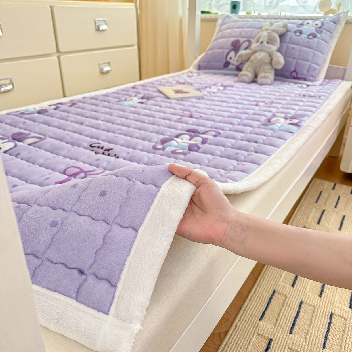 川悦生活 2025新款A类印花牛奶绒床垫加厚绒保暖床床褥 床垫香芋奶茶