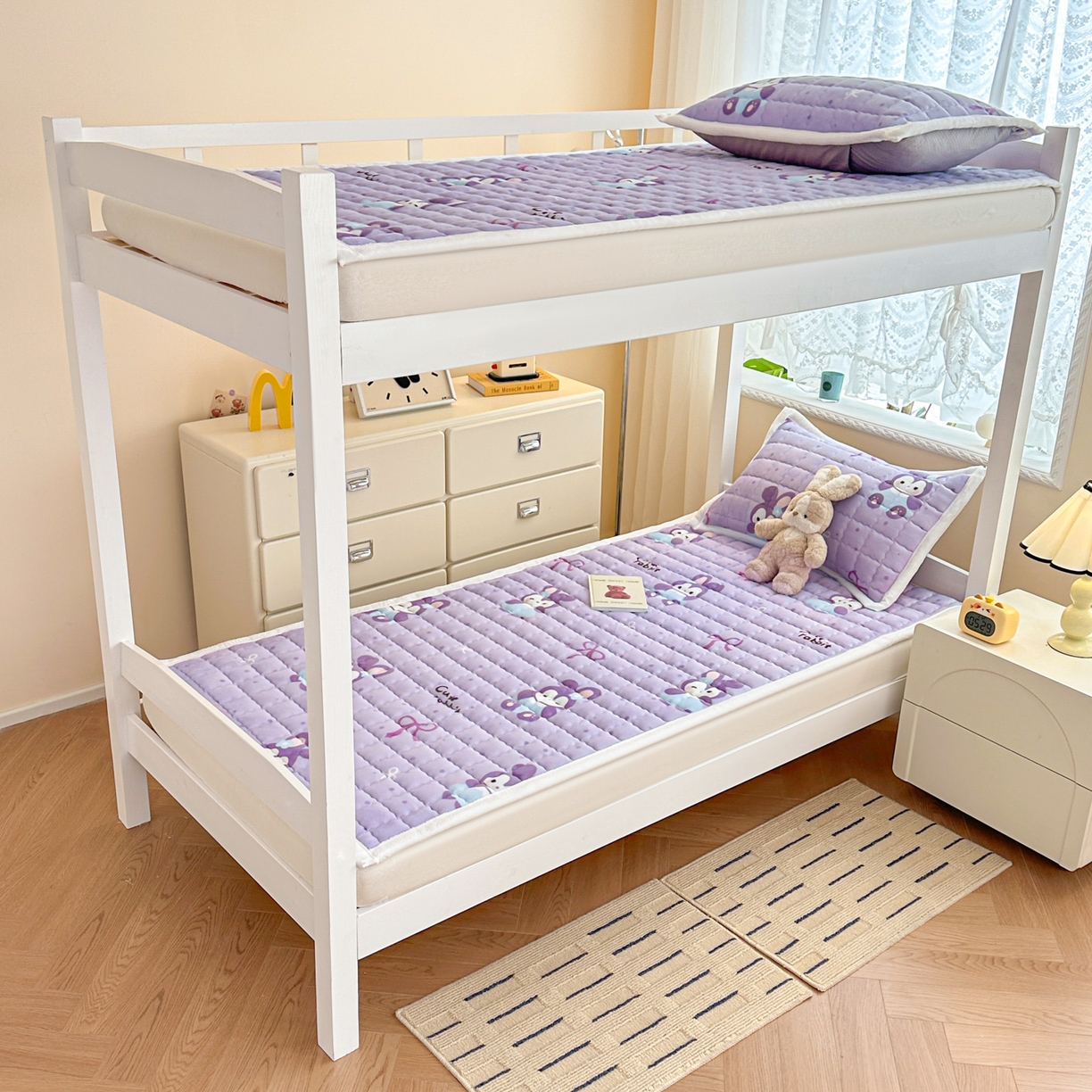 91家纺网 家纺一手货源 找家纺 川悦生活 2025新款A类印花牛奶绒床垫加厚绒保暖床床褥 床垫香芋奶茶