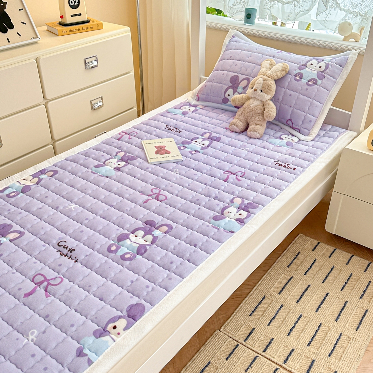 91家纺网 家纺一手货源 找家纺 川悦生活 2025新款A类印花牛奶绒床垫加厚绒保暖床床褥 床垫香芋奶茶