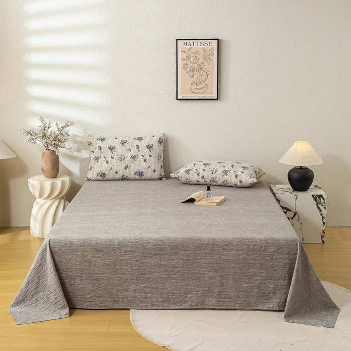 91家纺网 家纺一手货源 找家纺 漫仙阁家纺 2025新款加厚高克重原麻复古风印花四件套 绽放