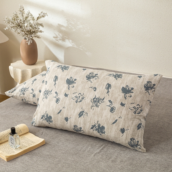 91家纺网 家纺一手货源 找家纺 漫仙阁家纺 2025新款加厚高克重原麻复古风印花四件套 绽放