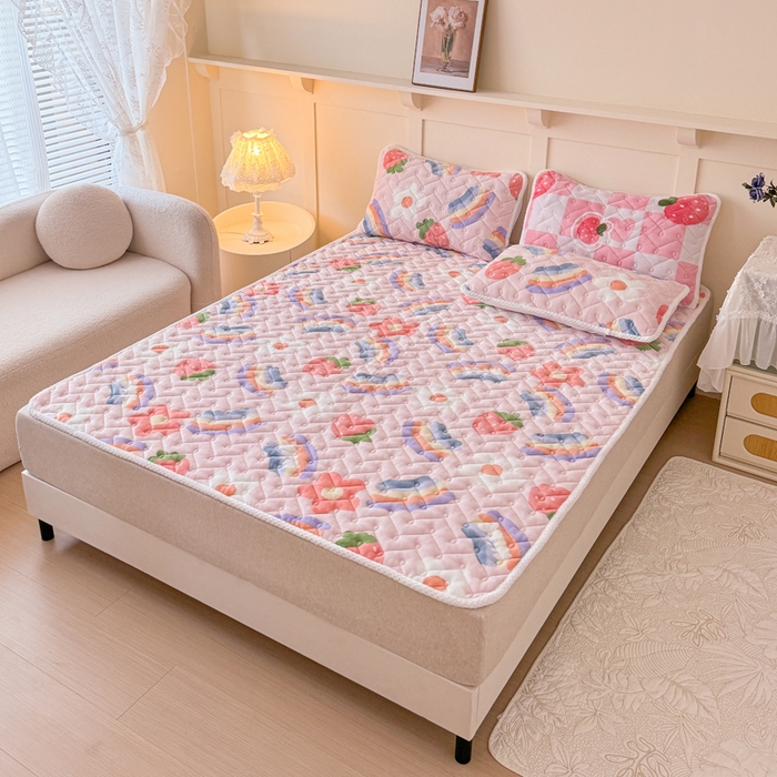 91家纺网 家纺一手货源 找家纺 小萌虎 2025秋冬新款牛奶绒夹棉床垫床褥 彩虹乐园