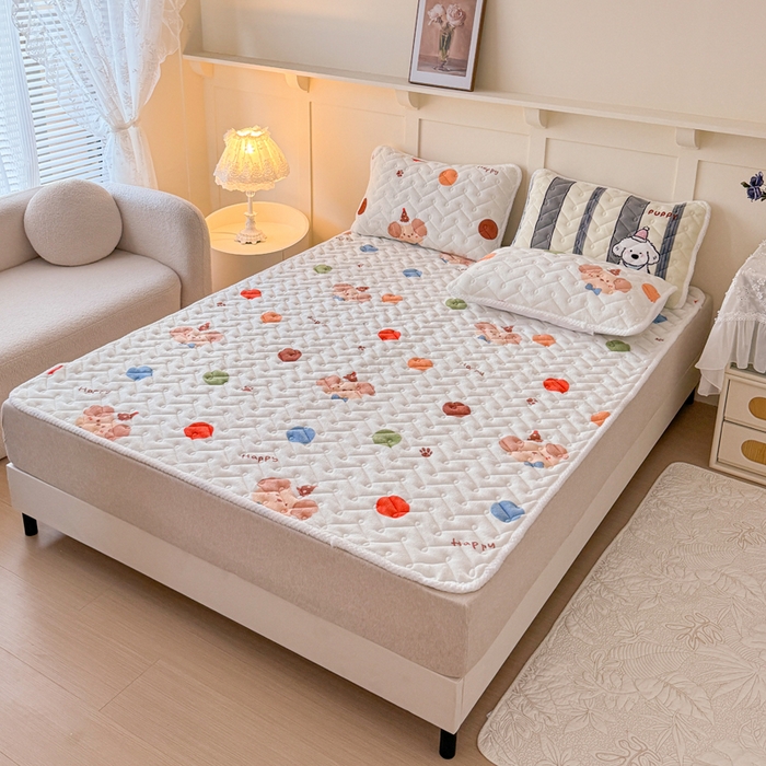 91家纺网 家纺一手货源 找家纺 小萌虎 2025秋冬新款牛奶绒夹棉床垫床褥 波点狗